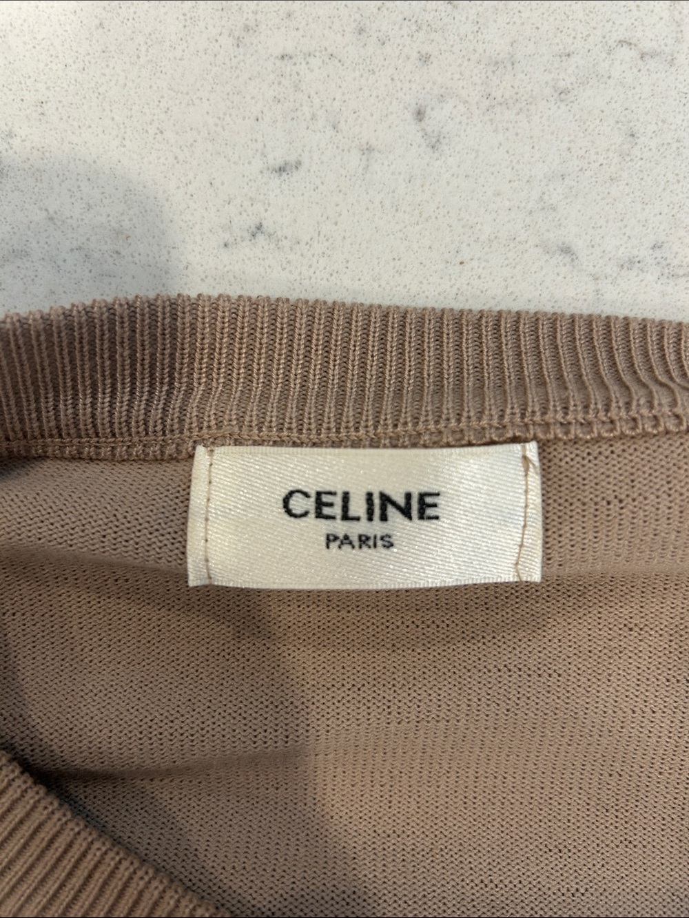 Celine Taupe Crewneck Sweater with White Raised Logo - Picture 6 of 6